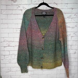 Multicolor Gradient V-Neck Button Cardigan Sweater